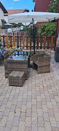 Salottino in Rattan Set 2 sedie e 2 sgabelli