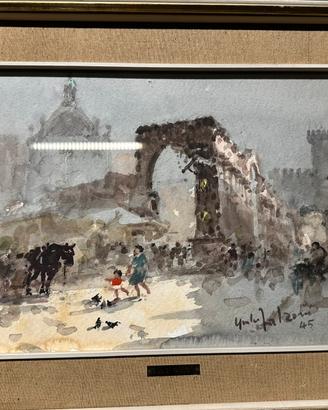 Acquerello Giulio Falzoni 1945  Milano 30x40