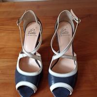 Scarpe aperte decolte vera pelle blu tacco N. 36