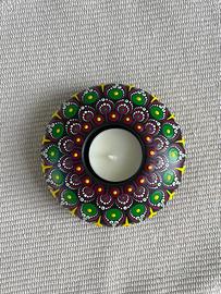 Portacandela in stile Mandala dipinto a mano