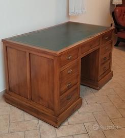 SCRIVANIA IN LEGNO - PIANO IN PELLE VERDE