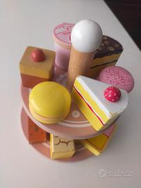 set alzatina legno + dolcetti 