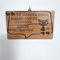 Targhetta gatto nero decorativa legno di faggio