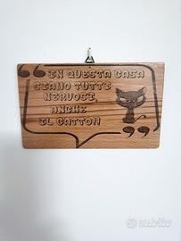 Targhetta gatto nero decorativa legno di faggio