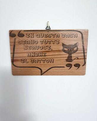 Targhetta gatto nero decorativa legno di faggio