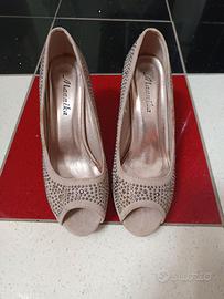 Scarpe Glitter Tacco Spuntato "Mannika" – Beige co