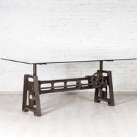 Tavolo industrial ferro/ghisa e vetro/cristallo