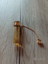 spilla, bottiglietta profumo vintage con catenella