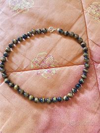 Collana occhi di tigre con moschettone in oro 