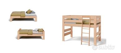 Sistema letti trasformabile in legno massello