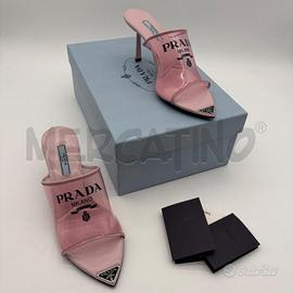 SANDALI DONNA PRADA PLEX LOGO ROSA TACCO PUNTA LOG