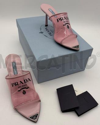 SANDALI DONNA PRADA PLEX LOGO ROSA TACCO PUNTA LOG