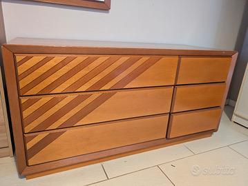 comò in legno noce da 6 cassetti + specchio 