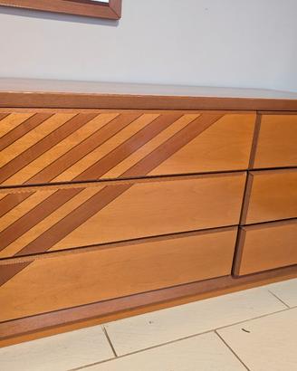 comò in legno noce da 6 cassetti + specchio 