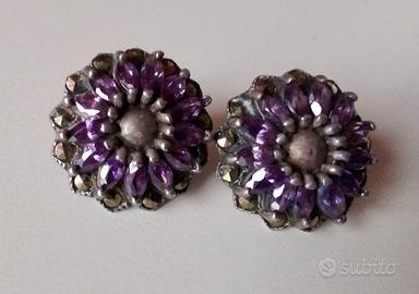 ORECCHINI ANNI '50 ARGENTO AMETISTE E MARCASSITE