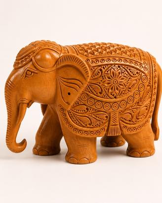 Elefante in legno intagliato a mano, 15 cm,