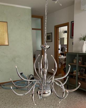 Lampadario Vintage di Design in Acciaio Cromato