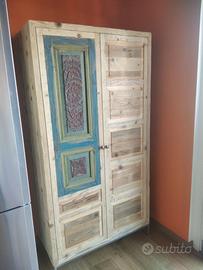 2 librerie legno vecchio piedi ferro ante ripiani