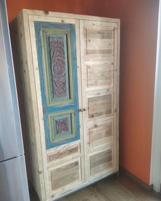 2 librerie legno vecchio piedi ferro ante ripiani