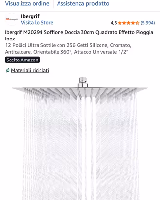Soffione doccia 30x30 quadrato inox