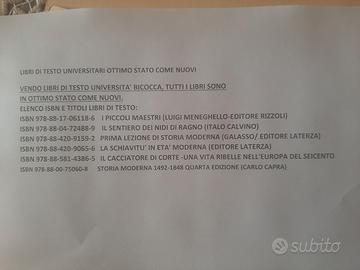LIBRI DI TESTO UNIVERSITA' BICOCCA - COME NUOVI