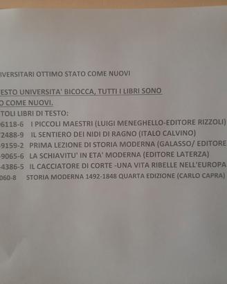 LIBRI DI TESTO UNIVERSITA' BICOCCA - COME NUOVI