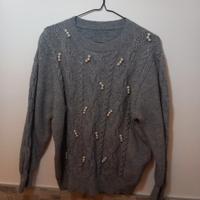 Maglione grigio da donna con perle