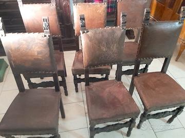 6 sedie antiche in noce massiccio schienale alto