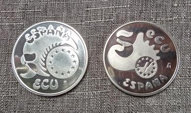 2x5ecu Spagna 2xoncia argento fino