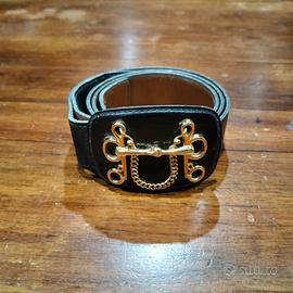 Cintura vintage Hermès in pelle nera con fibbia