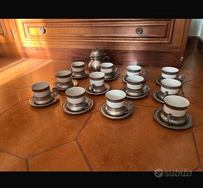 Set da 12 tazzibe caffe con zuccheriera in peltro