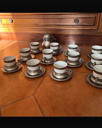 Set da 12 tazzibe caffe con zuccheriera in peltro