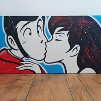 Quadro Lupin Bacio Dipinto a Mano su Tela Pop Art