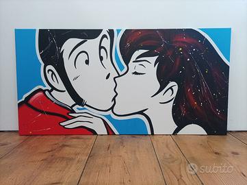 Quadro Lupin Bacio Dipinto a Mano su Tela Pop Art