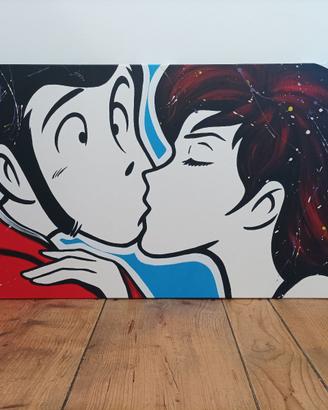 Quadro Lupin Bacio Dipinto a Mano su Tela Pop Art
