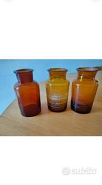 Antico VASO FARMACIA set 3 pezzi in vetro ambrato