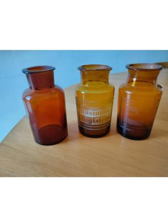 Antico VASO FARMACIA set 3 pezzi in vetro ambrato