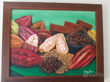 quadro dipinto a mano frutti del cacao 