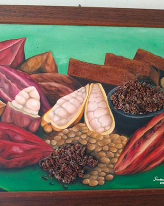 quadro dipinto a mano frutti del cacao 