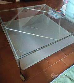 tavolino IKEA Strind  in vetro e metallo con ruote