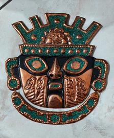 Maschera Inca Peruviana vintage in Rame sbalzato