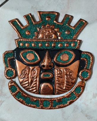 Maschera Inca Peruviana vintage in Rame sbalzato