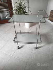 Carrello in acciaio e vetro satinato 