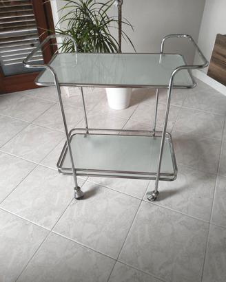 Carrello in acciaio e vetro satinato 