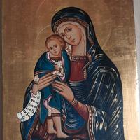 Icona sacra Madonna con Bambino dipinta a mano