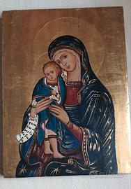 Icona sacra Madonna con Bambino dipinta a mano