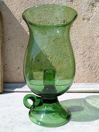 Portacandele anni '60 in vetro di Empoli. Raro.