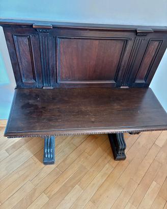 Panca in legno scuro stile rinascimentale