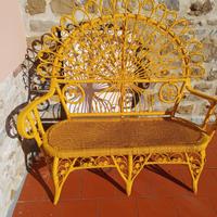 Panchina vintage in vimini Pavone anni 60-70