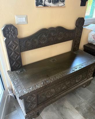 Cassapanca Panca in Legno Intagliato con Vano